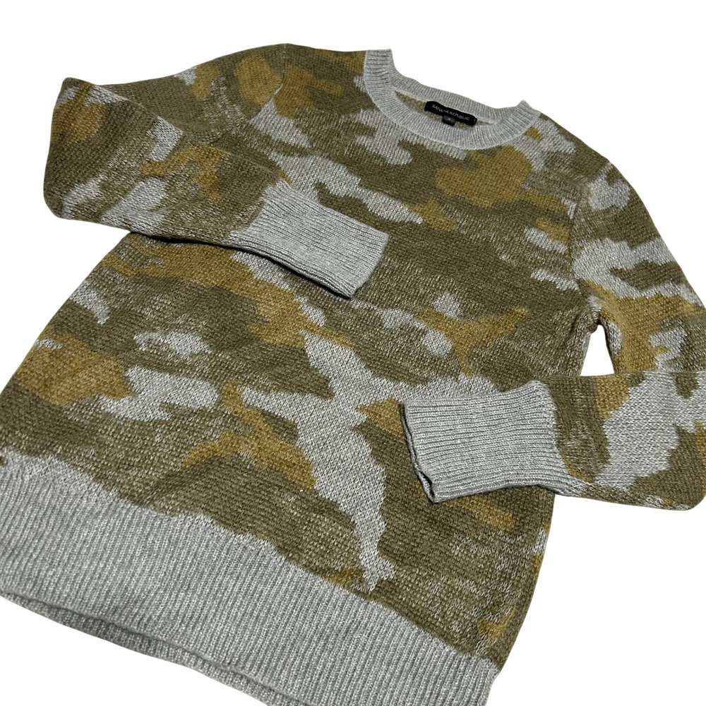 Banana Republic Sweater Mens S Green Camo Wool Mohair Blend Crewneck